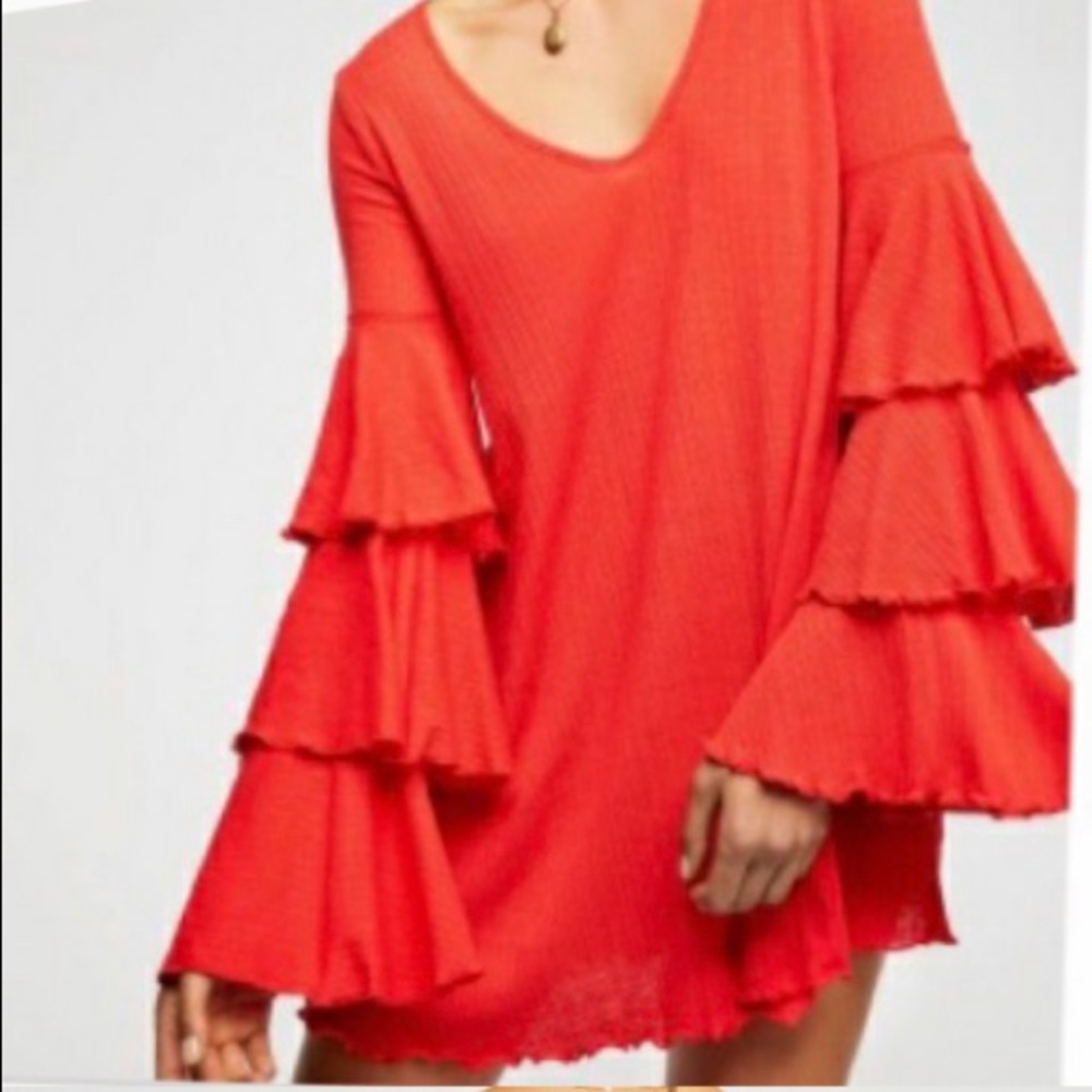 red bell sleeve dress